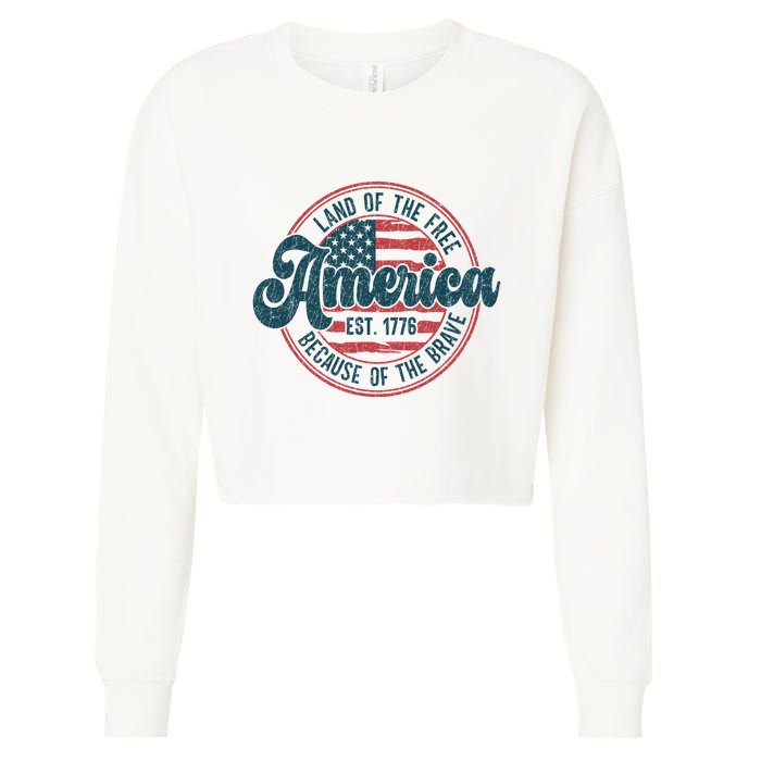Retro Land Of The Free Because Of The Brave Cropped Pullover Crew
