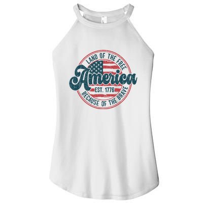 Retro Land Of The Free Because Of The Brave Women's Perfect Tri Rocker Tank