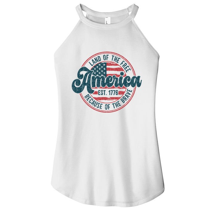 Retro Land Of The Free Because Of The Brave Women's Perfect Tri Rocker Tank