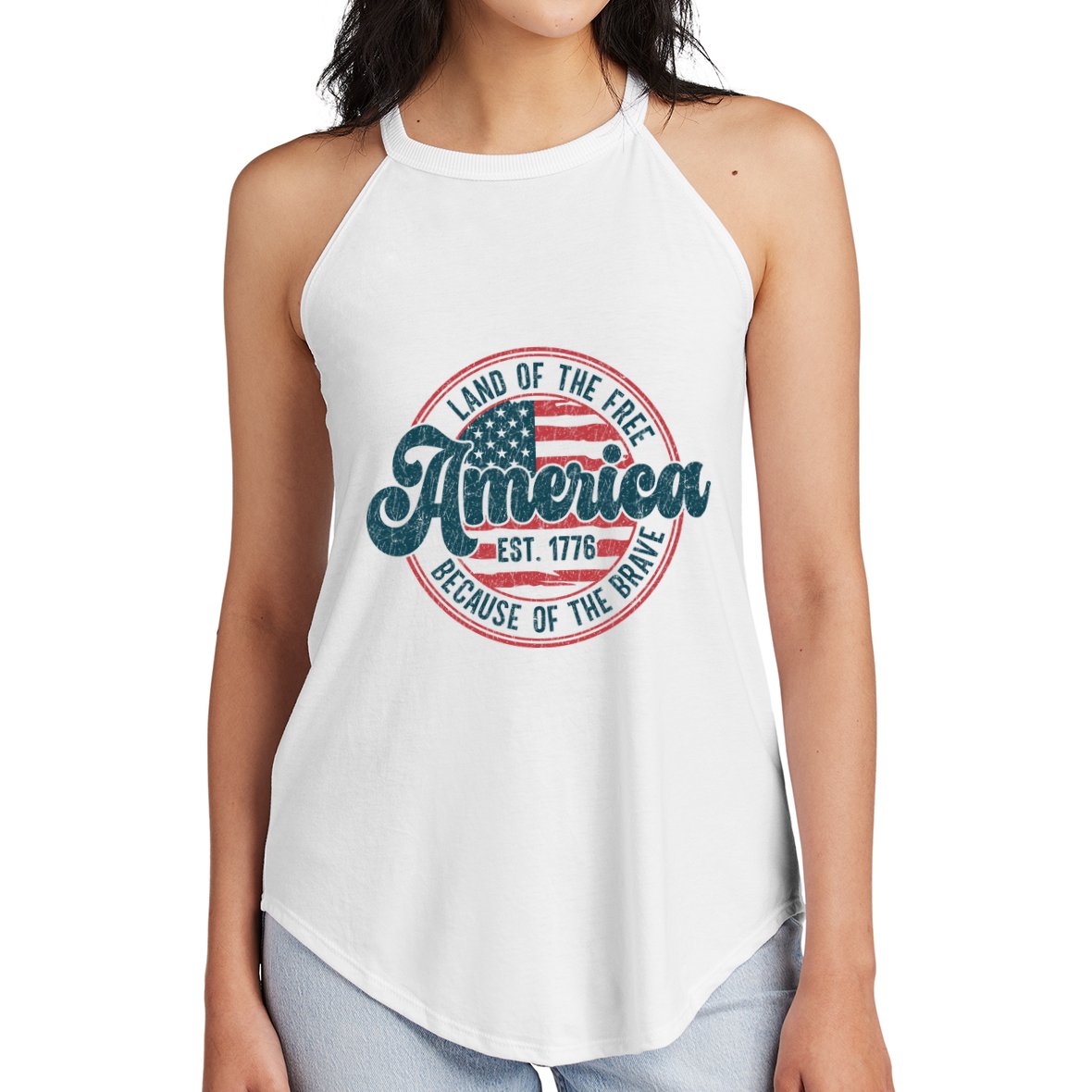 Retro Land Of The Free Because Of The Brave Women's Perfect Tri Rocker Tank