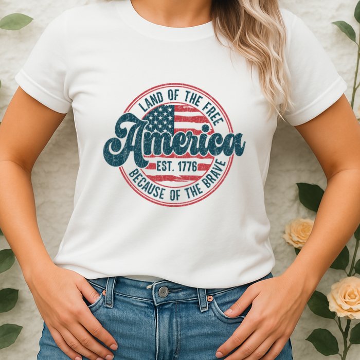 Retro Land Of The Free Because Of The Brave Womens T-Shirt