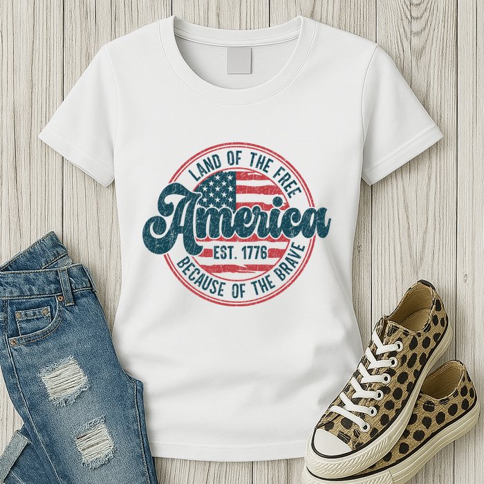 Retro Land Of The Free Because Of The Brave Womens T-Shirt
