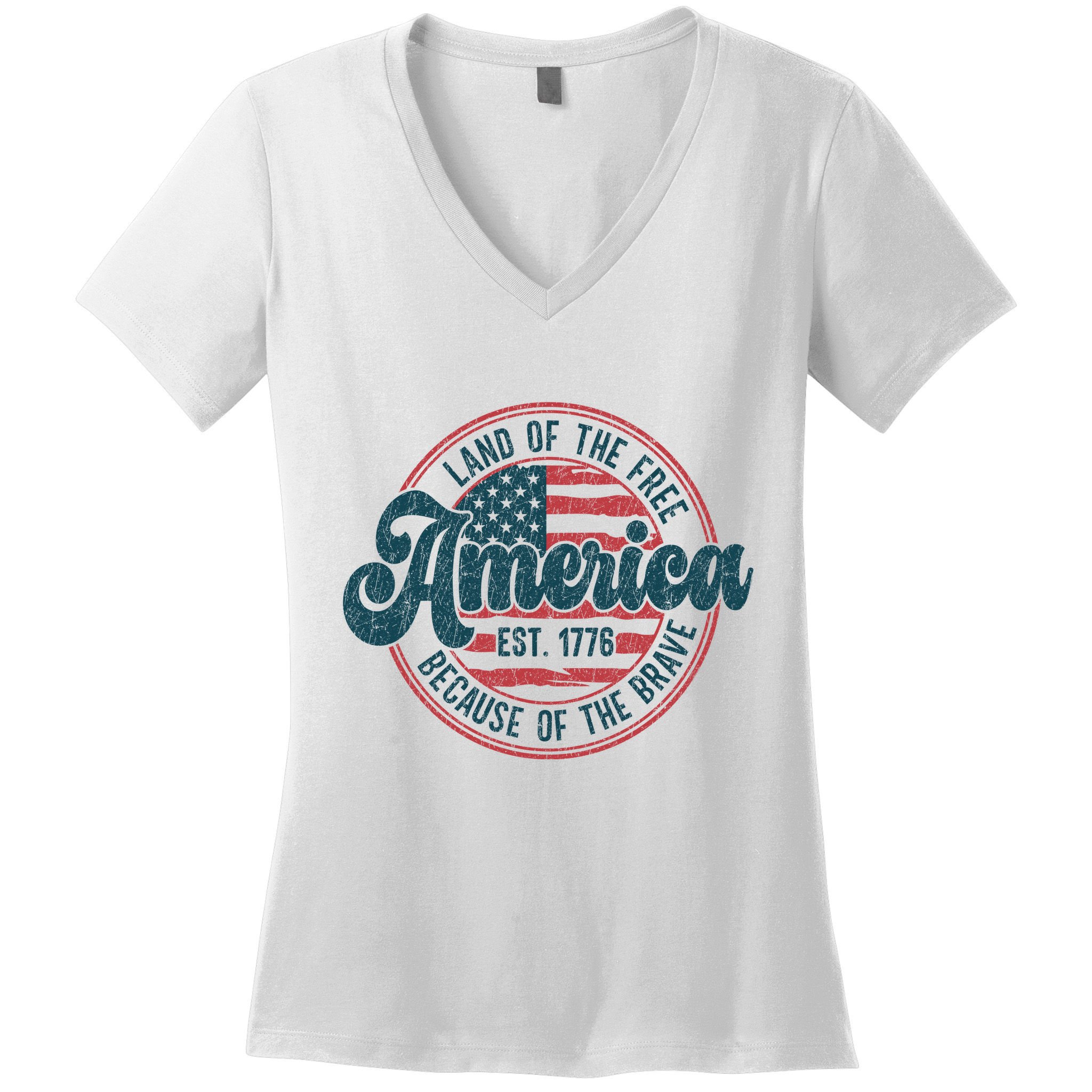 Retro Land Of The Free Because Of The Brave Women's V-Neck T-Shirt