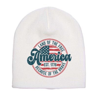 Retro Land Of The Free Because Of The Brave Short Acrylic Beanie