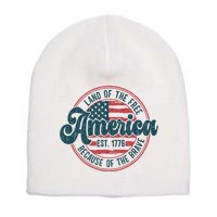 Retro Land Of The Free Because Of The Brave Short Acrylic Beanie