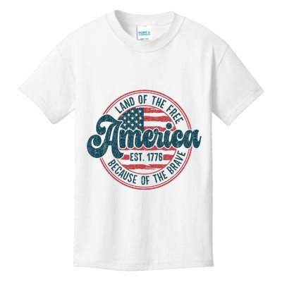 Retro Land Of The Free Because Of The Brave Kids T-Shirt