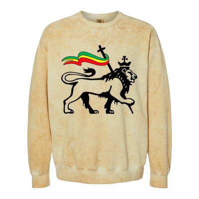 Rasta Lion Of Judah Rastafarian Reggae Lion And Christian Colorblast Crewneck Sweatshirt