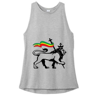 Rasta Lion Of Judah Rastafarian Reggae Lion And Christian Ladies PosiCharge Tri-Blend Wicking Tank