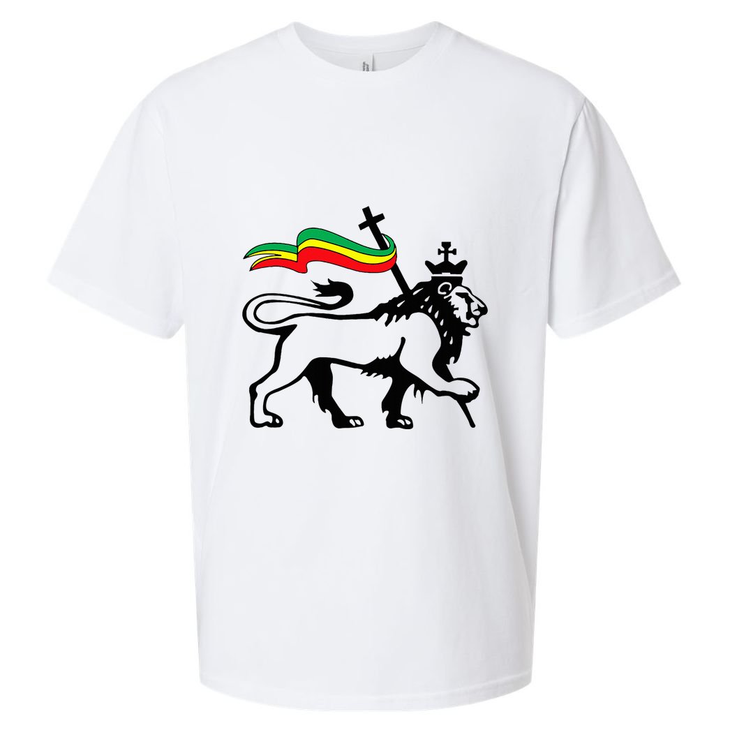 Rasta Lion Of Judah Rastafarian Reggae Lion And Christian Sueded Cloud Jersey T-Shirt