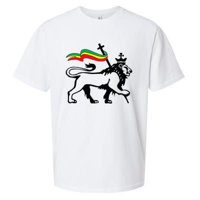 Rasta Lion Of Judah Rastafarian Reggae Lion And Christian Sueded Cloud Jersey T-Shirt