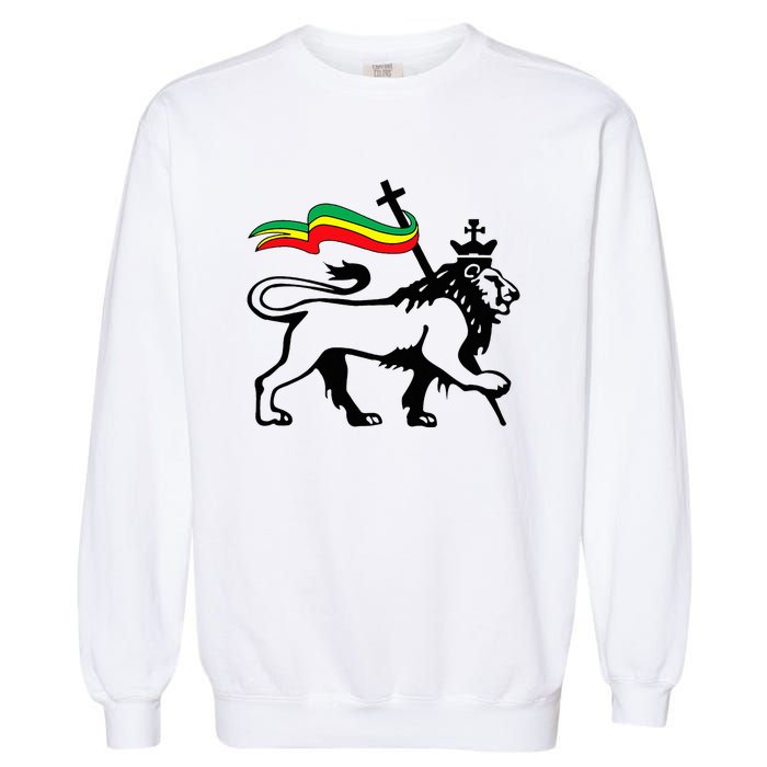 Rasta Lion Of Judah Rastafarian Reggae Lion And Christian Garment-Dyed Sweatshirt