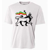 Rasta Lion Of Judah Rastafarian Reggae Lion And Christian Cooling Performance Crew T-Shirt