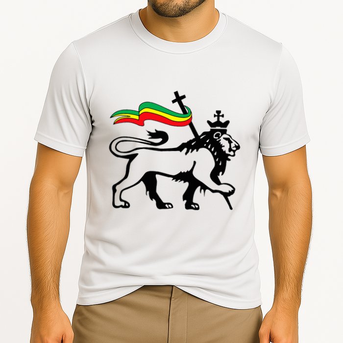 Rasta Lion Of Judah Rastafarian Reggae Lion And Christian Cooling Performance Crew T-Shirt