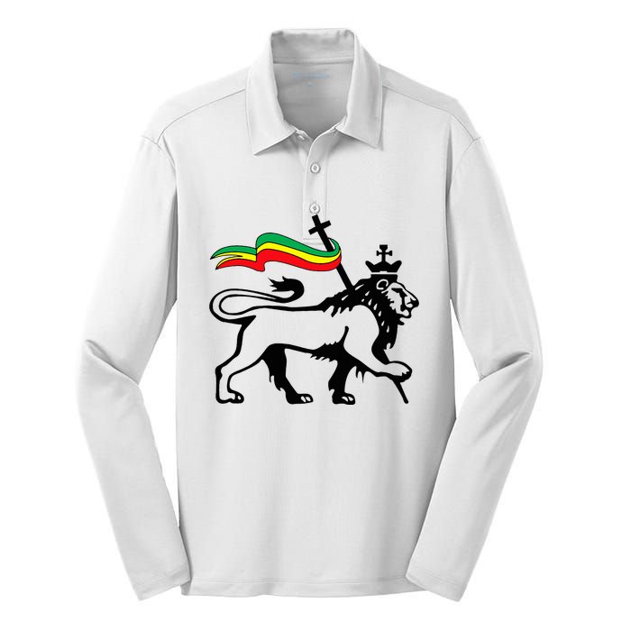 Rasta Lion Of Judah Rastafarian Reggae Lion And Christian Silk Touch Performance Long Sleeve Polo