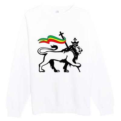 Rasta Lion Of Judah Rastafarian Reggae Lion And Christian Premium Crewneck Sweatshirt