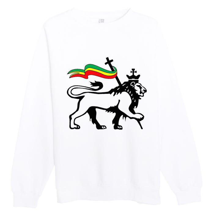 Rasta Lion Of Judah Rastafarian Reggae Lion And Christian Premium Crewneck Sweatshirt