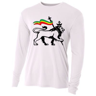 Rasta Lion Of Judah Rastafarian Reggae Lion And Christian Cooling Performance Long Sleeve Crew