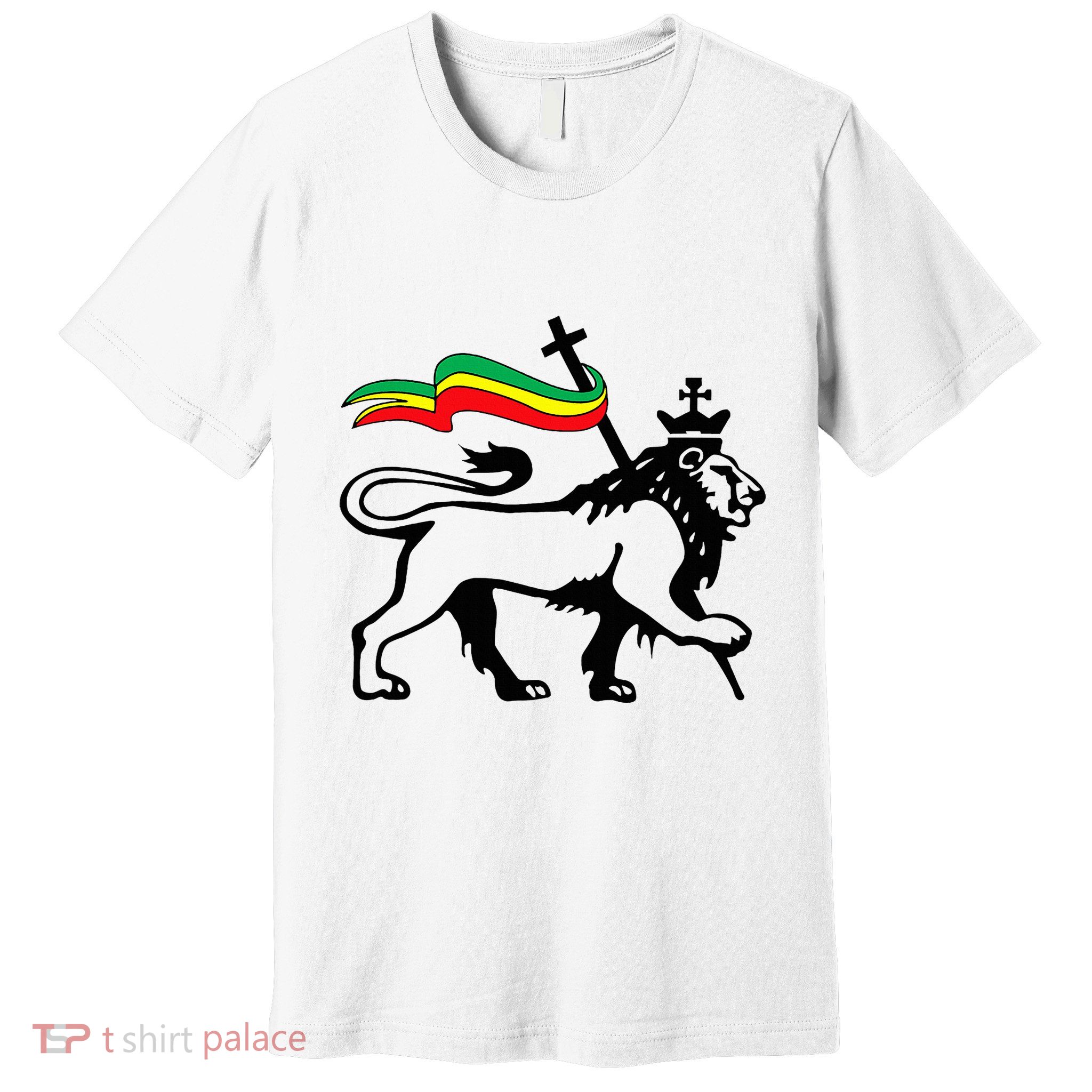 Rasta Lion Of Judah Rastafarian Reggae Lion And Christian Premium T-Shirt