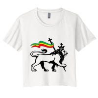 Rasta Lion Of Judah Rastafarian Reggae Lion And Christian Women's Crop Top Tee