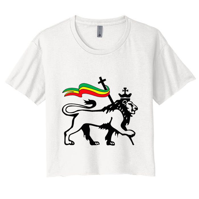 Rasta Lion Of Judah Rastafarian Reggae Lion And Christian Women's Crop Top Tee