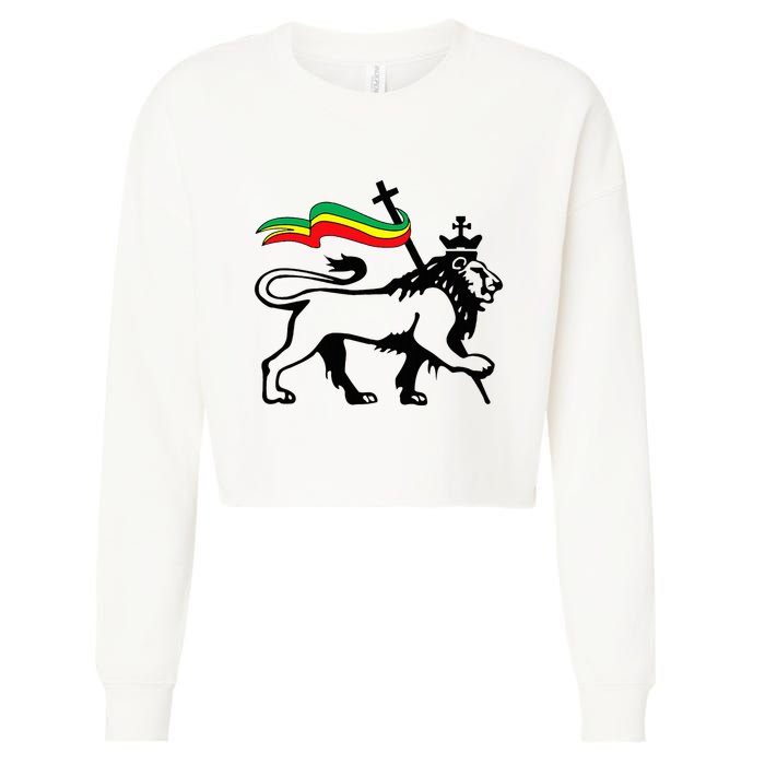 Rasta Lion Of Judah Rastafarian Reggae Lion And Christian Cropped Pullover Crew
