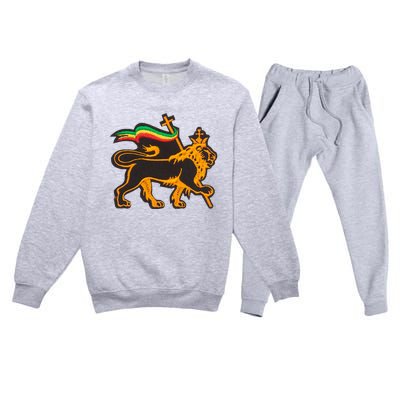 Rasta Lion Of Judah Pride Of Judaism Ethiopia And Christian Premium Crewneck Sweatsuit Set