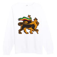 Rasta Lion Of Judah Pride Of Judaism Ethiopia And Christian Premium Crewneck Sweatshirt