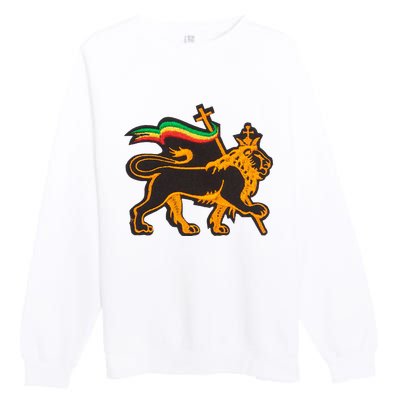 Rasta Lion Of Judah Pride Of Judaism Ethiopia And Christian Premium Crewneck Sweatshirt