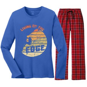 Retro Living On The Edge Mountaineering Climbing Gift Women's Long Sleeve Flannel Pajama Set 