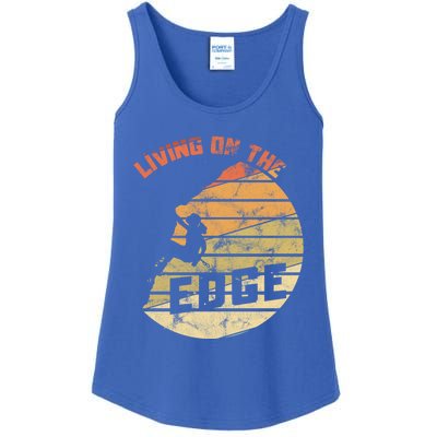 Retro Living On The Edge Mountaineering Climbing Gift Ladies Essential Tank