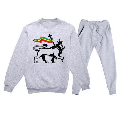 Rasta Lion Of Judah Rastafarian Reggae Lion And Christian Premium Crewneck Sweatsuit Set