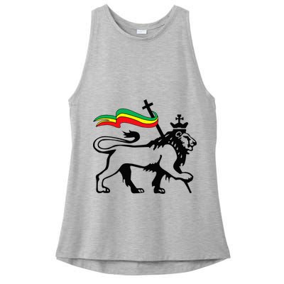Rasta Lion Of Judah Rastafarian Reggae Lion And Christian Ladies PosiCharge Tri-Blend Wicking Tank