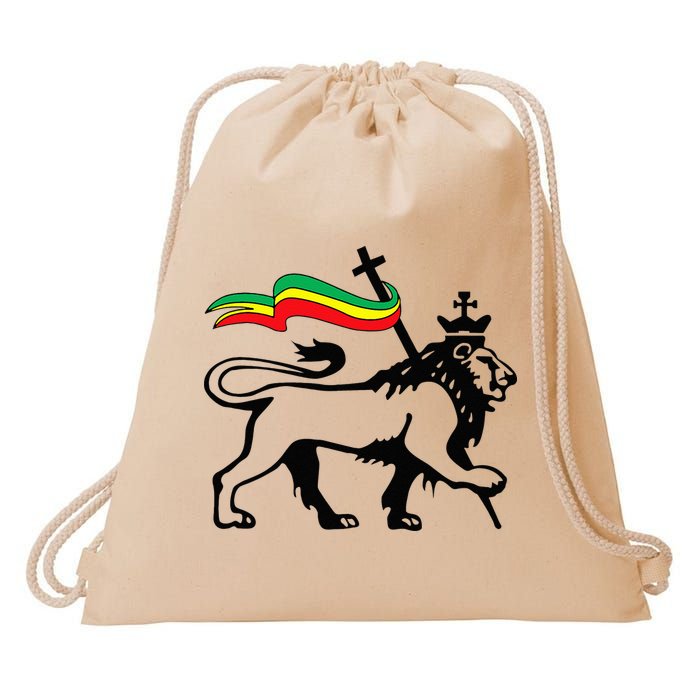 Rasta Lion Of Judah Rastafarian Reggae Lion And Christian Drawstring Bag