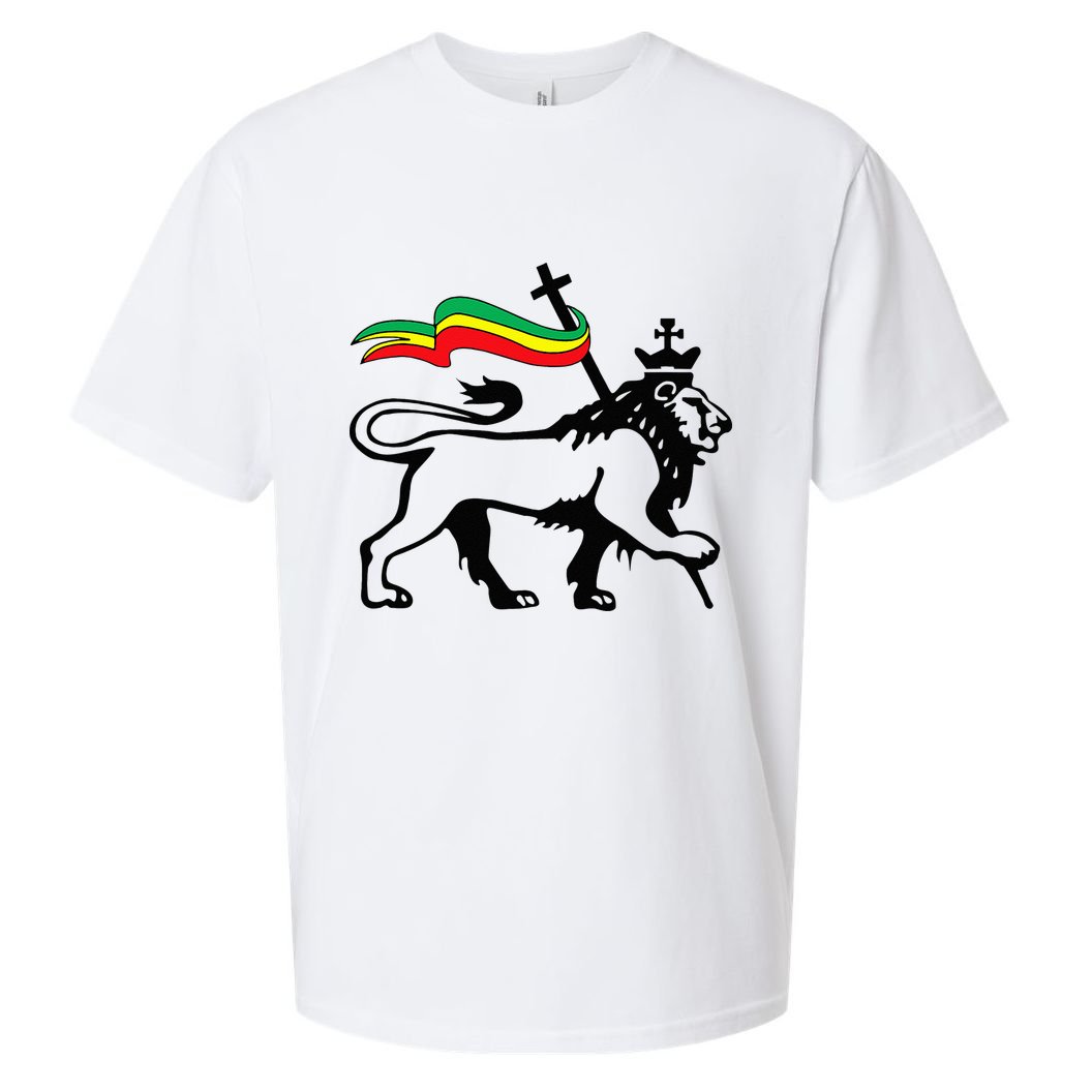 Rasta Lion Of Judah Rastafarian Reggae Lion And Christian Sueded Cloud Jersey T-Shirt