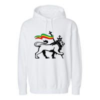 Rasta Lion Of Judah Rastafarian Reggae Lion And Christian Garment-Dyed Fleece Hoodie