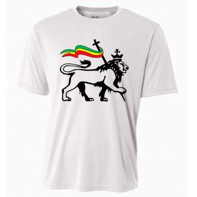 Rasta Lion Of Judah Rastafarian Reggae Lion And Christian Cooling Performance Crew T-Shirt