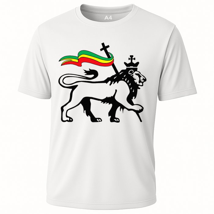 Rasta Lion Of Judah Rastafarian Reggae Lion And Christian Cooling Performance Crew T-Shirt