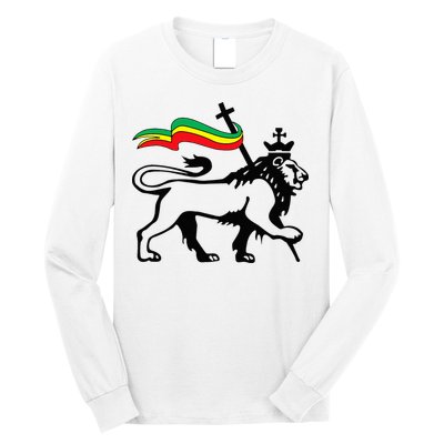 Rasta Lion Of Judah Rastafarian Reggae Lion And Christian Long Sleeve Shirt