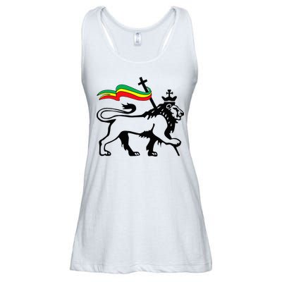 Rasta Lion Of Judah Rastafarian Reggae Lion And Christian Ladies Essential Flowy Tank