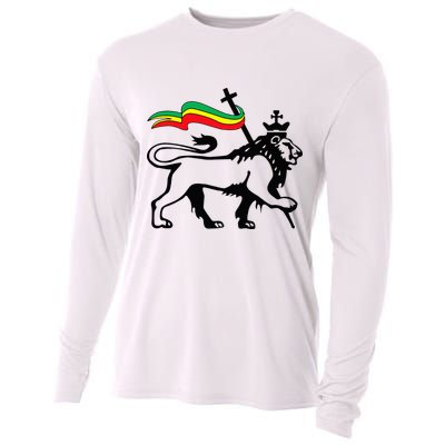 Rasta Lion Of Judah Rastafarian Reggae Lion And Christian Cooling Performance Long Sleeve Crew