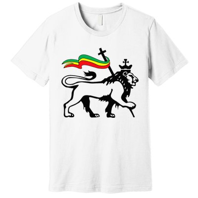 Rasta Lion Of Judah Rastafarian Reggae Lion And Christian Premium T-Shirt