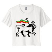 Rasta Lion Of Judah Rastafarian Reggae Lion And Christian Women's Crop Top Tee