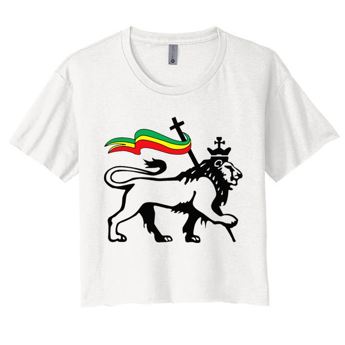 Rasta Lion Of Judah Rastafarian Reggae Lion And Christian Women's Crop Top Tee