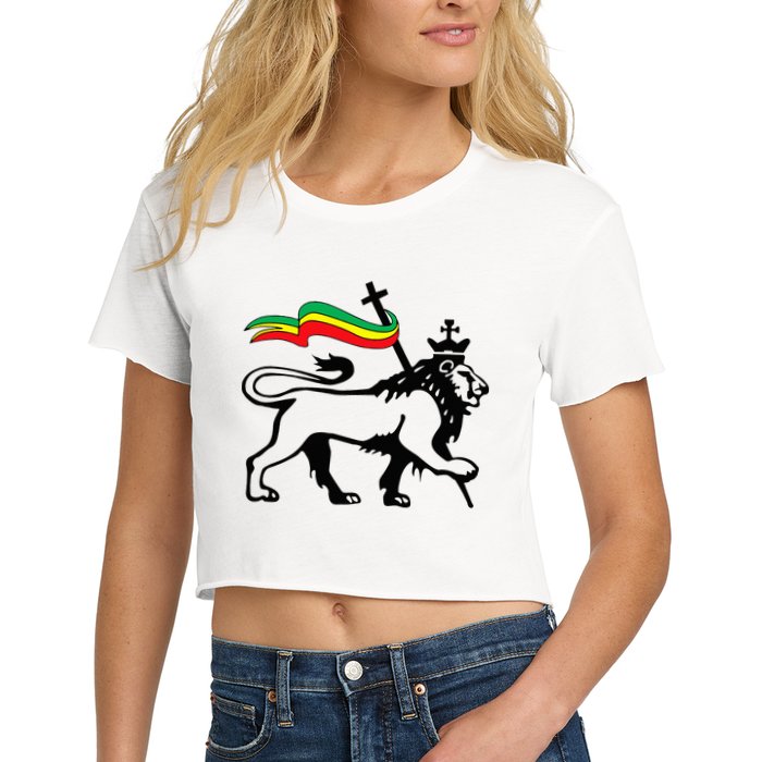 Rasta Lion Of Judah Rastafarian Reggae Lion And Christian Women's Crop Top Tee