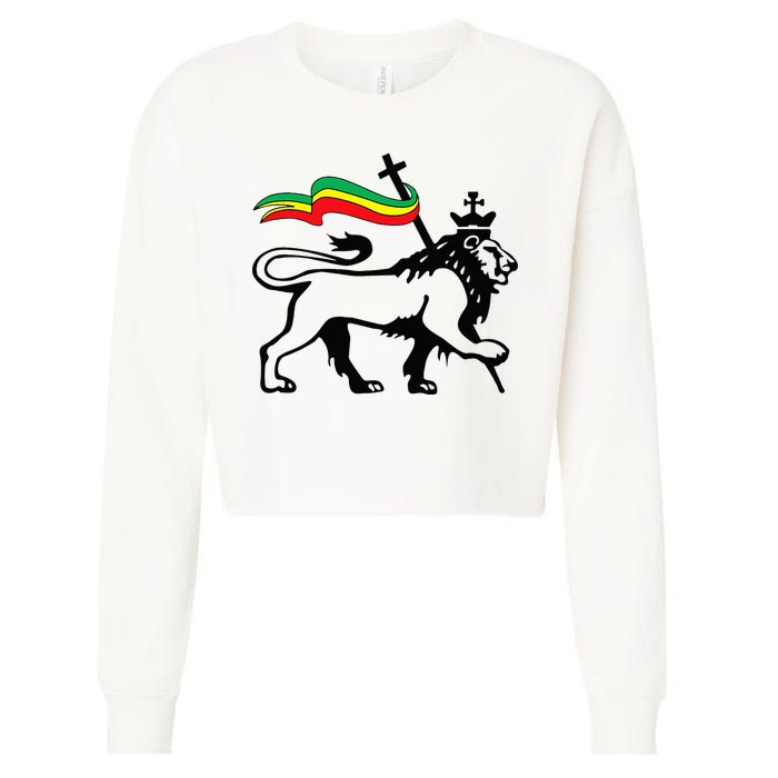 Rasta Lion Of Judah Rastafarian Reggae Lion And Christian Cropped Pullover Crew