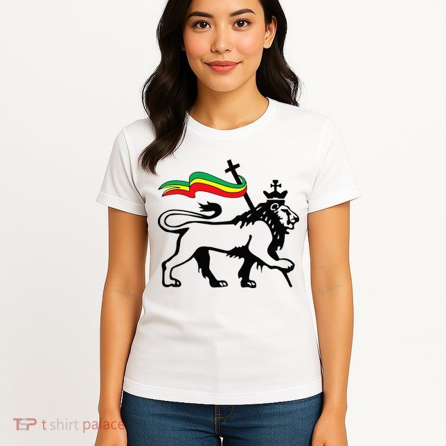 Rasta Lion Of Judah Rastafarian Reggae Lion And Christian Womens T-Shirt