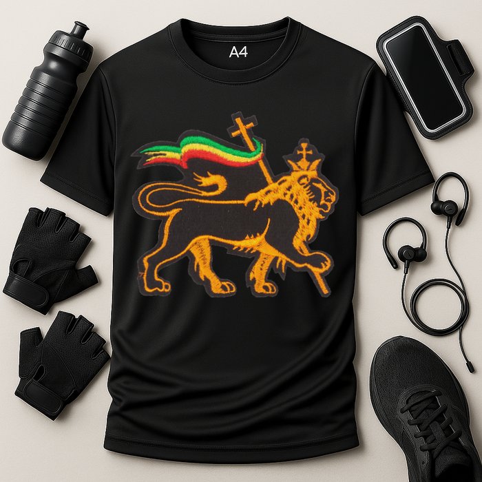 Rasta Lion Of Judah Pride Of Judaism Ethiopia And Christian Cooling Performance Crew T-Shirt