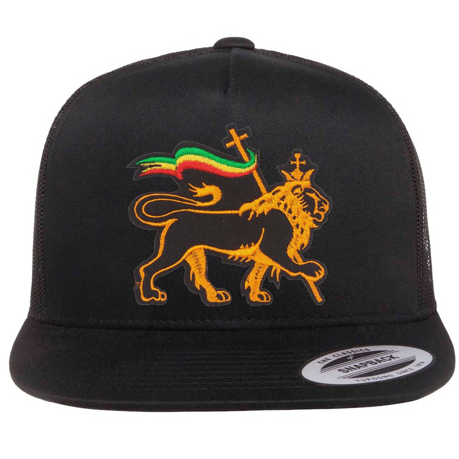 Rasta Lion Of Judah Pride Of Judaism Ethiopia And Christian Flat Bill Trucker Hat