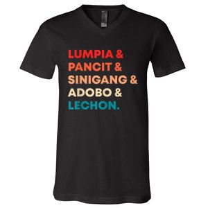 Retro Lumpia Pancit Sinigang Adobo Lechon Filipino Filipina V-Neck T-Shirt