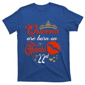 Red Lip Print Queens Are Born On September 22nd Virgo Gift T-Shirt